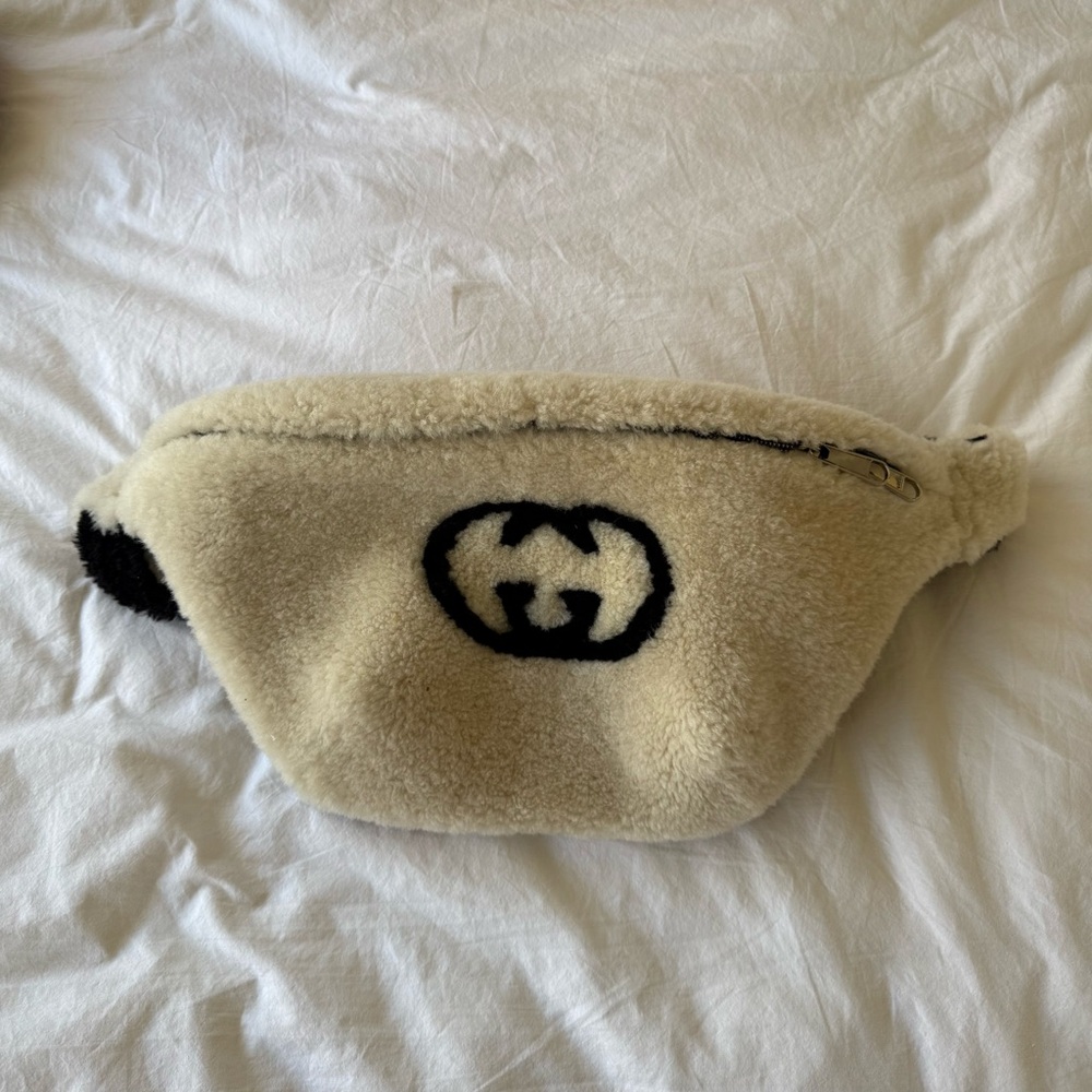 Gucci Cream and Black Shearling Belt Bag